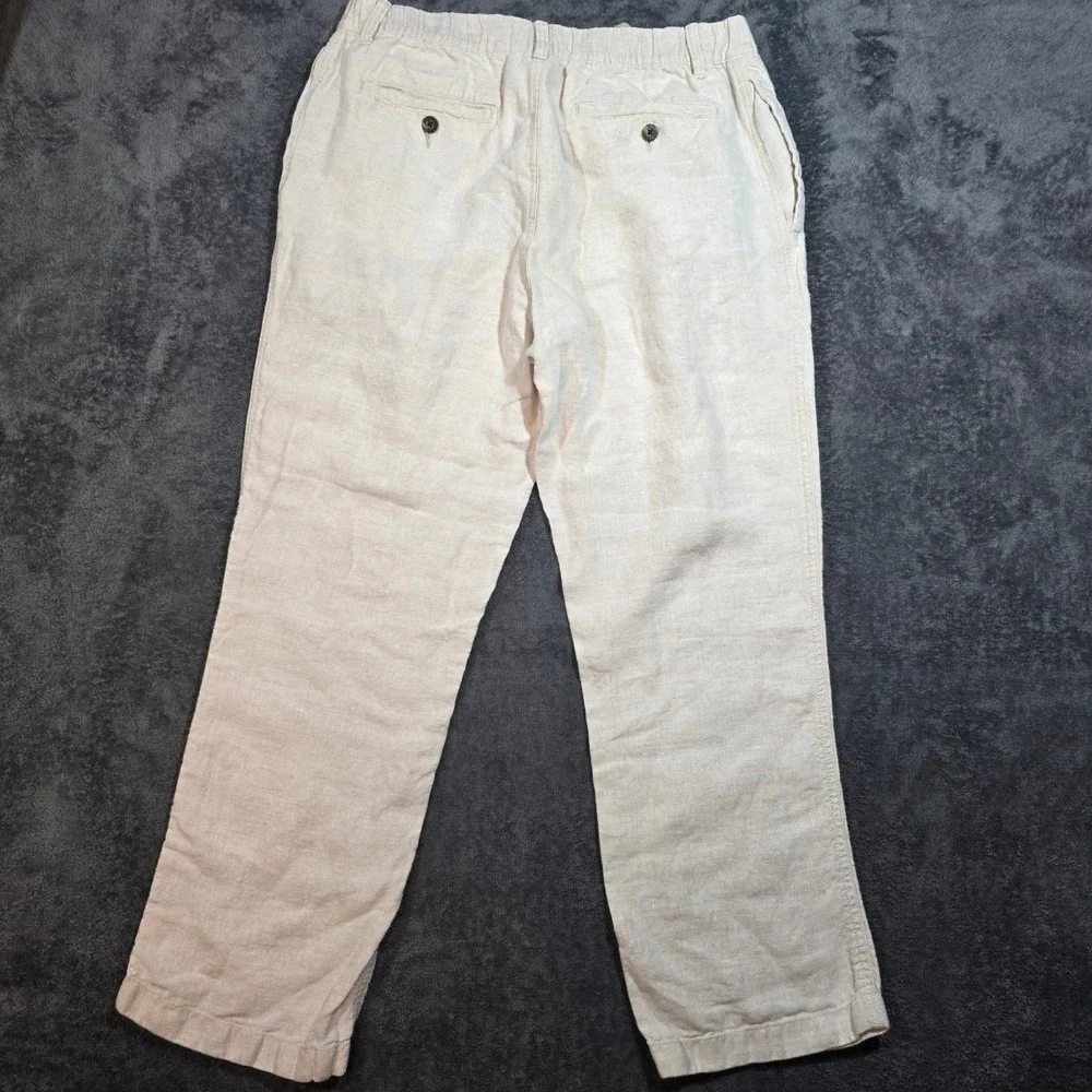 Caribbean Pants Mens 34x30 100% Linen Beige Oatmeal Drawstring Tropical